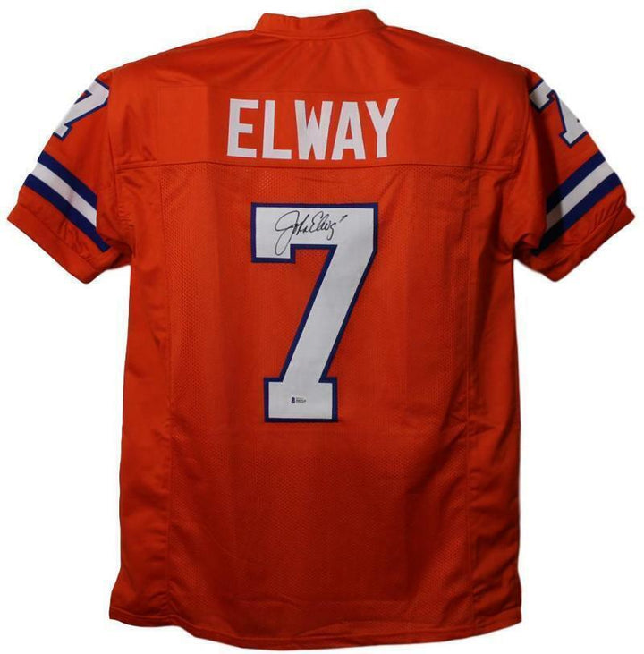 John Elway Autographed/Signed Denver Broncos  Size XL  Orange Jersey BAS 22887 Image 1