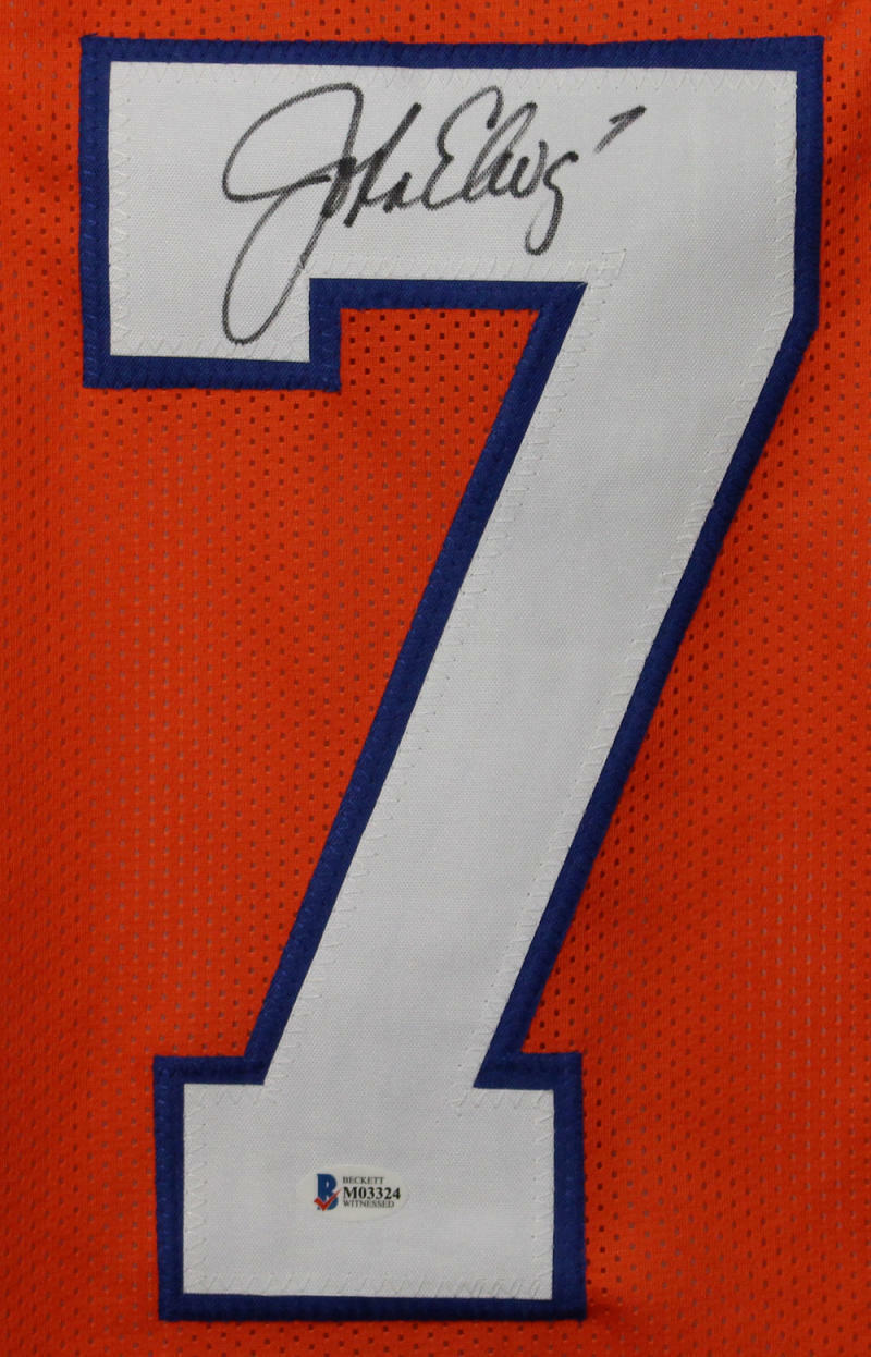 John Elway Autographed/Signed Denver Broncos  Size XL  Orange Jersey BAS 22887 Image 2