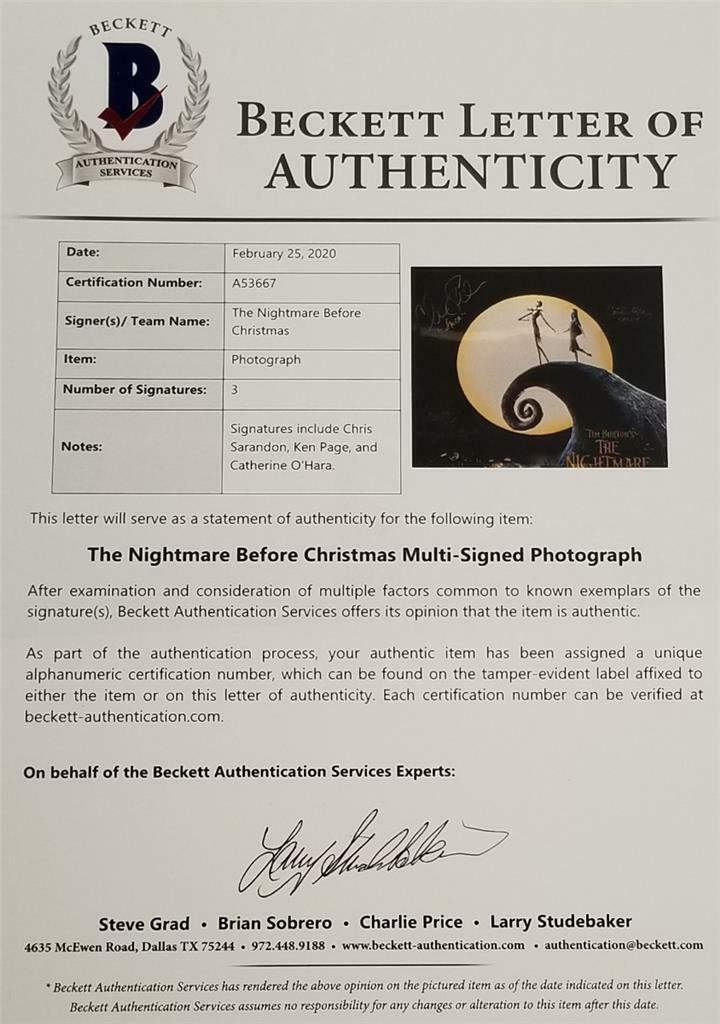 Nightmare Before Christmas cast signed 16x20 Photo BAS COA Sarandon O'Hara Page Image 2