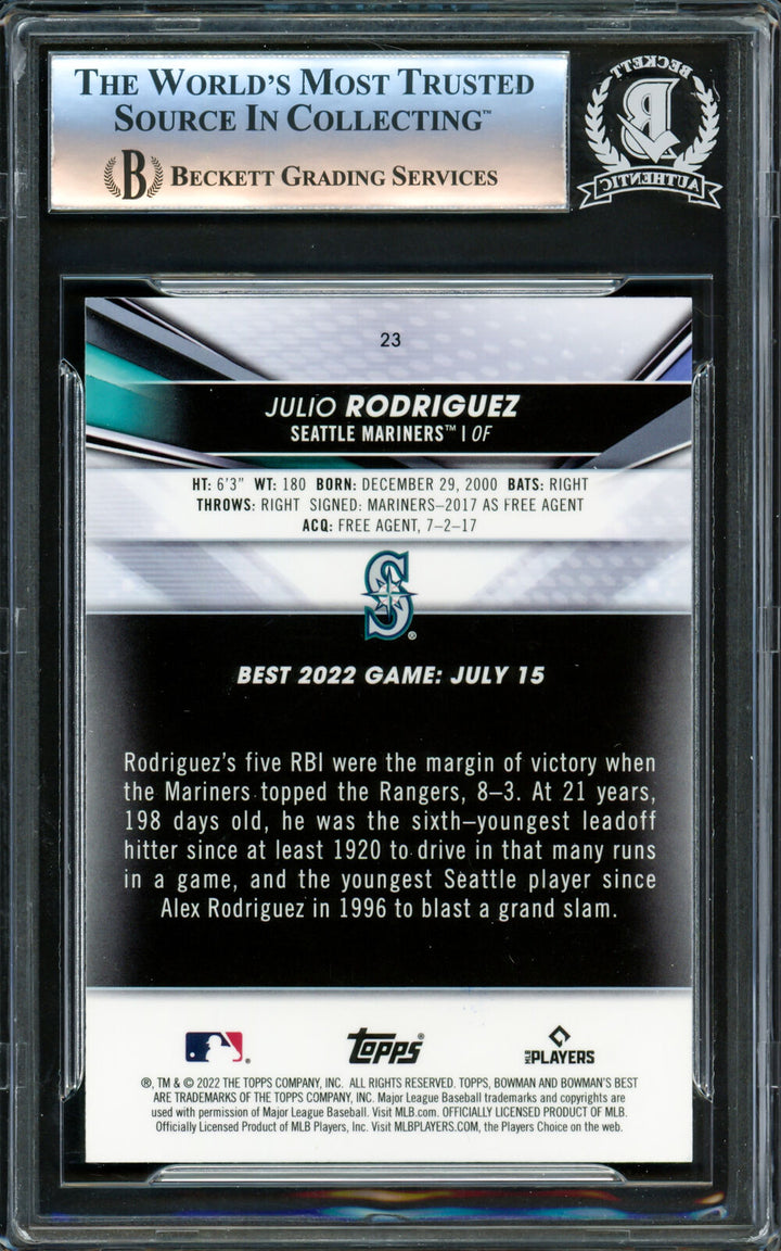 Julio Rodriguez Autographed 2022 Bowman's Best RC Mariners Beckett 16340973 Image 2