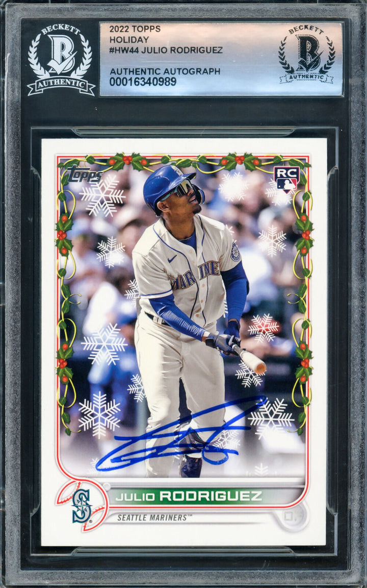 Julio Rodriguez Autographed 2022 Topps Holiday RC Mariners Beckett 16340989 Image 1