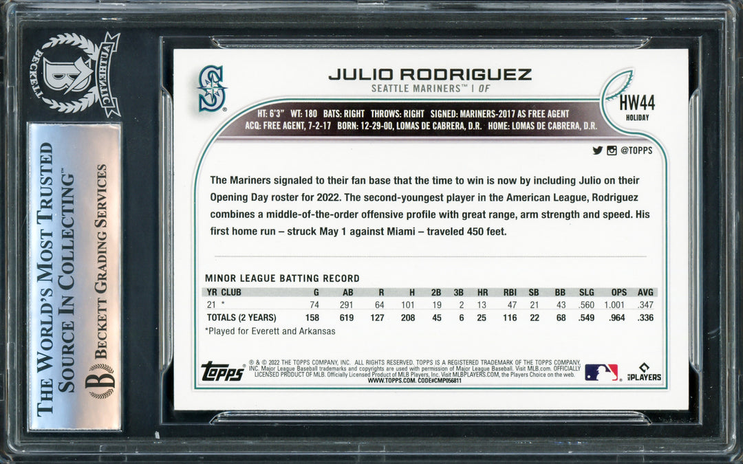 Julio Rodriguez Autographed 2022 Topps Holiday RC Mariners Beckett 16340989 Image 2