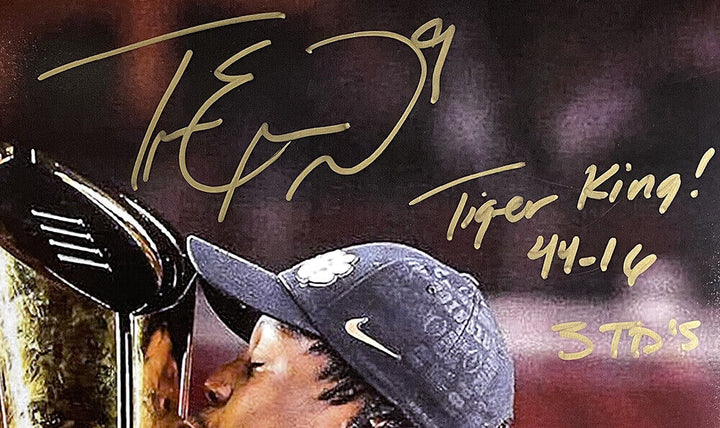 Travis Etienne Signed 16x20 Clemson Tigers Trophy Kiss Photo Tiger King BAS Image 2