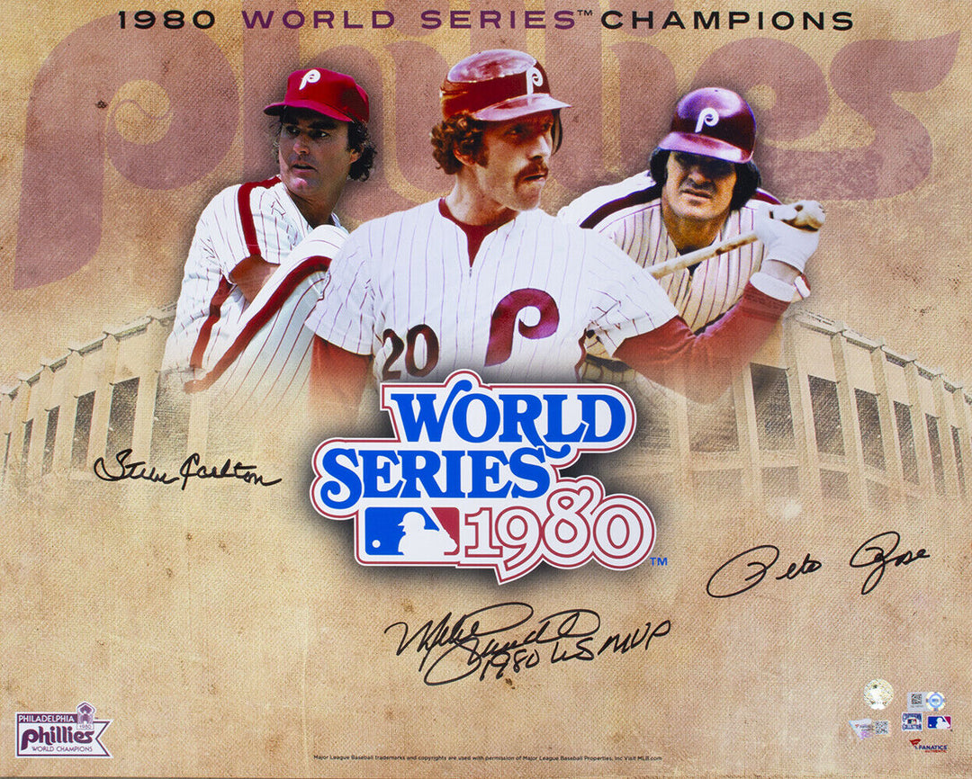 Carlton Rose Schmidt Signed 16x20 Phillies 1980 World Series Photo Fanatics Image 1