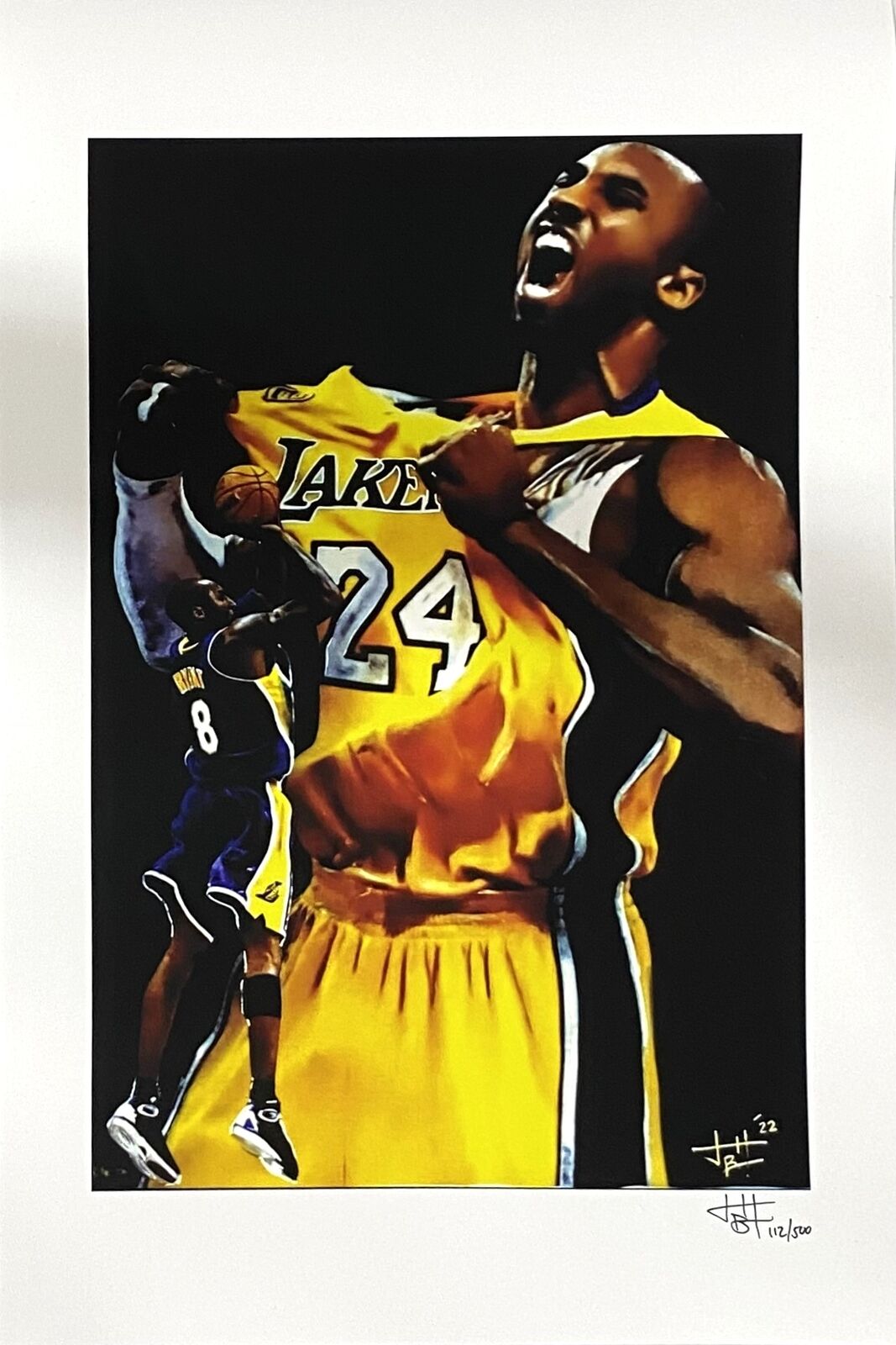 Kobe Bryant 12x18 Los Angeles Lakers Lithograph Signed By Artist Joshua Barton Image 1