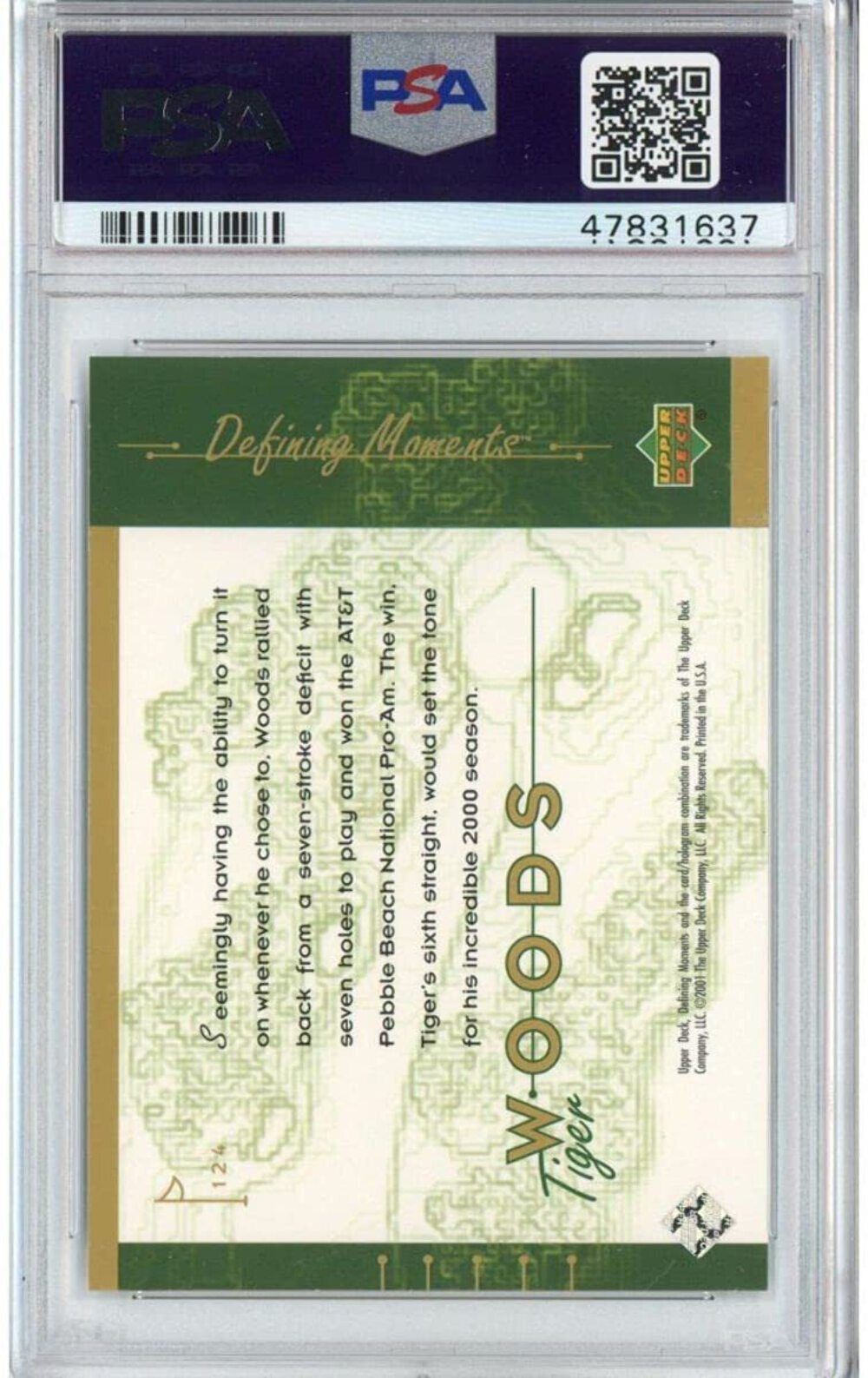 Graded 2001 Upper Deck Golf TIGER WOODS #124 Rookie RC Golf Card PSA 10 Gem Mint Image 2