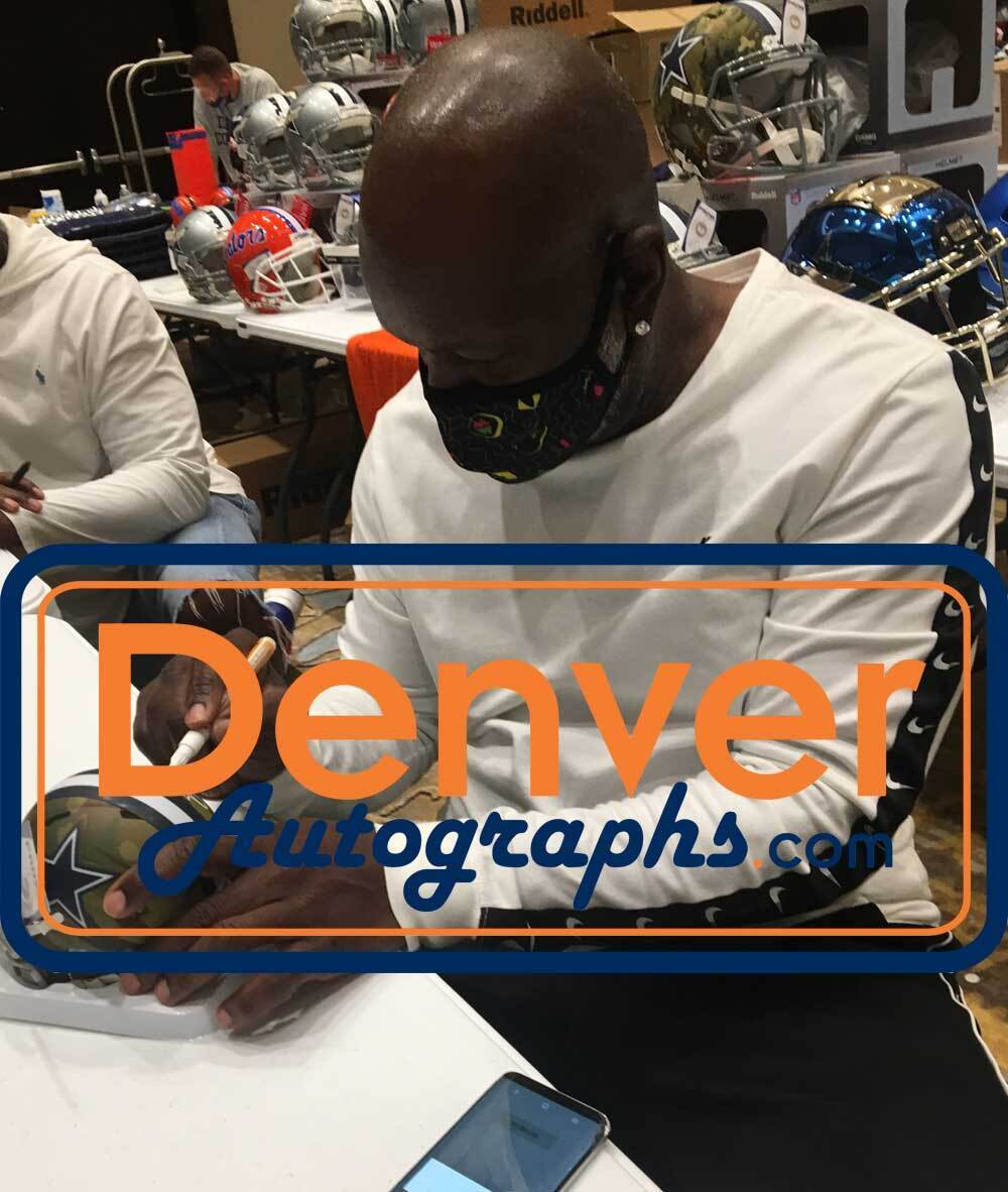 Emmitt Smith Autographed/Signed Dallas Cowboys Camo Mini Helmet BAS 31363 Image 2