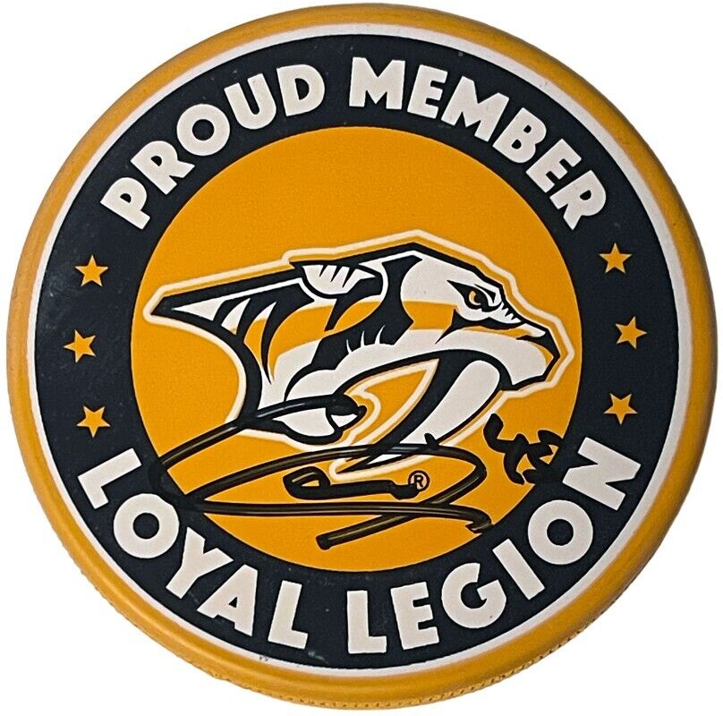Alexandre Carrier signed Nashville Predators Proud Member Loyal Legion NHL Puck Image 1