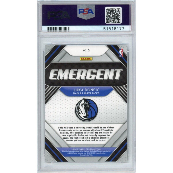 Graded 2018-19 Panini Prizm LUKA DONCIC #3 Emergent Rookie RC Card PSA 10 Image 2