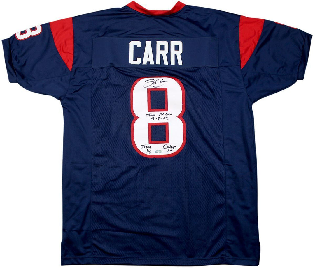 David Carr Signed Houston Texans Custom Jersey Inscribed Texans 1st Win TRISTAR Image 1