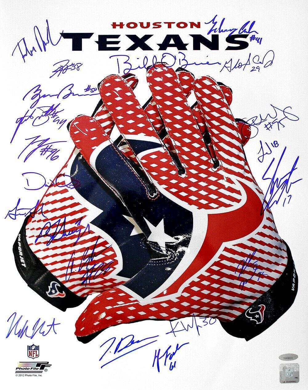 Houston Texans Signed Autographed Glove 16x20 Photo with 20 Signatures TRISTAR Image 1