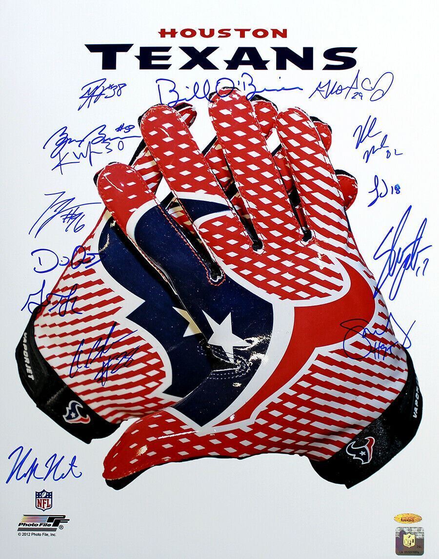 Houston Texans Signed Autographed Logo Glove 16x20 Photo - 18 Signatures TRISTAR Image 1