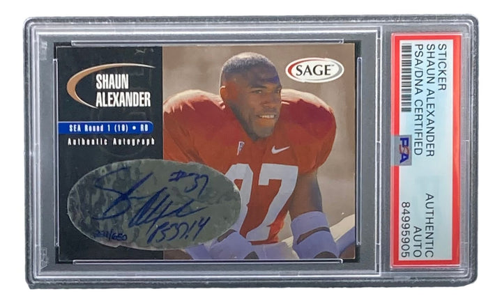 Shaun Alexander Signed Seattle Seahawks 2000 Sage #A2 Rookie Card PSA/DNA Image 1