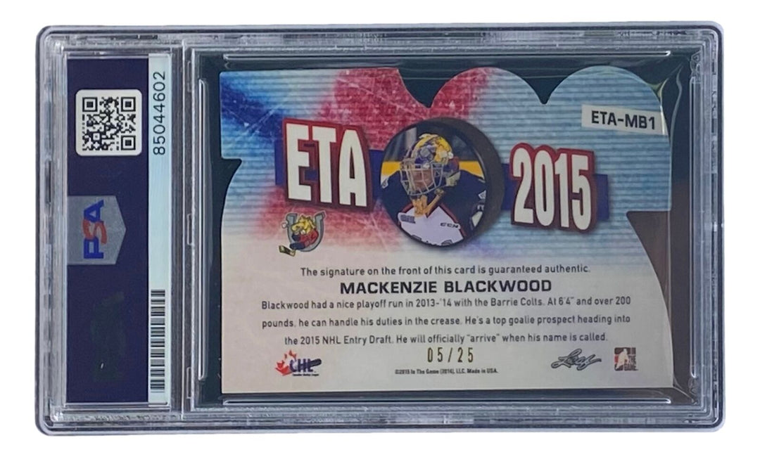 Mackenzie Blackwood Signed 2015 In The Game #ETA-MB1 Devils Hockey Card PSA/DNA Image 2
