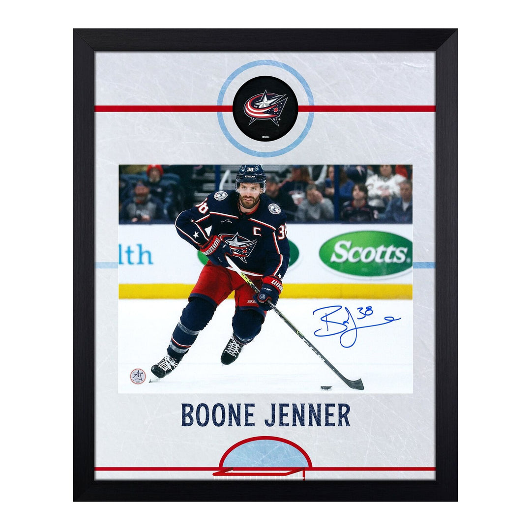 Boone Jenner Autographed Columbus Blue Jackets Graphic Rink 19x23 Frame Image 1