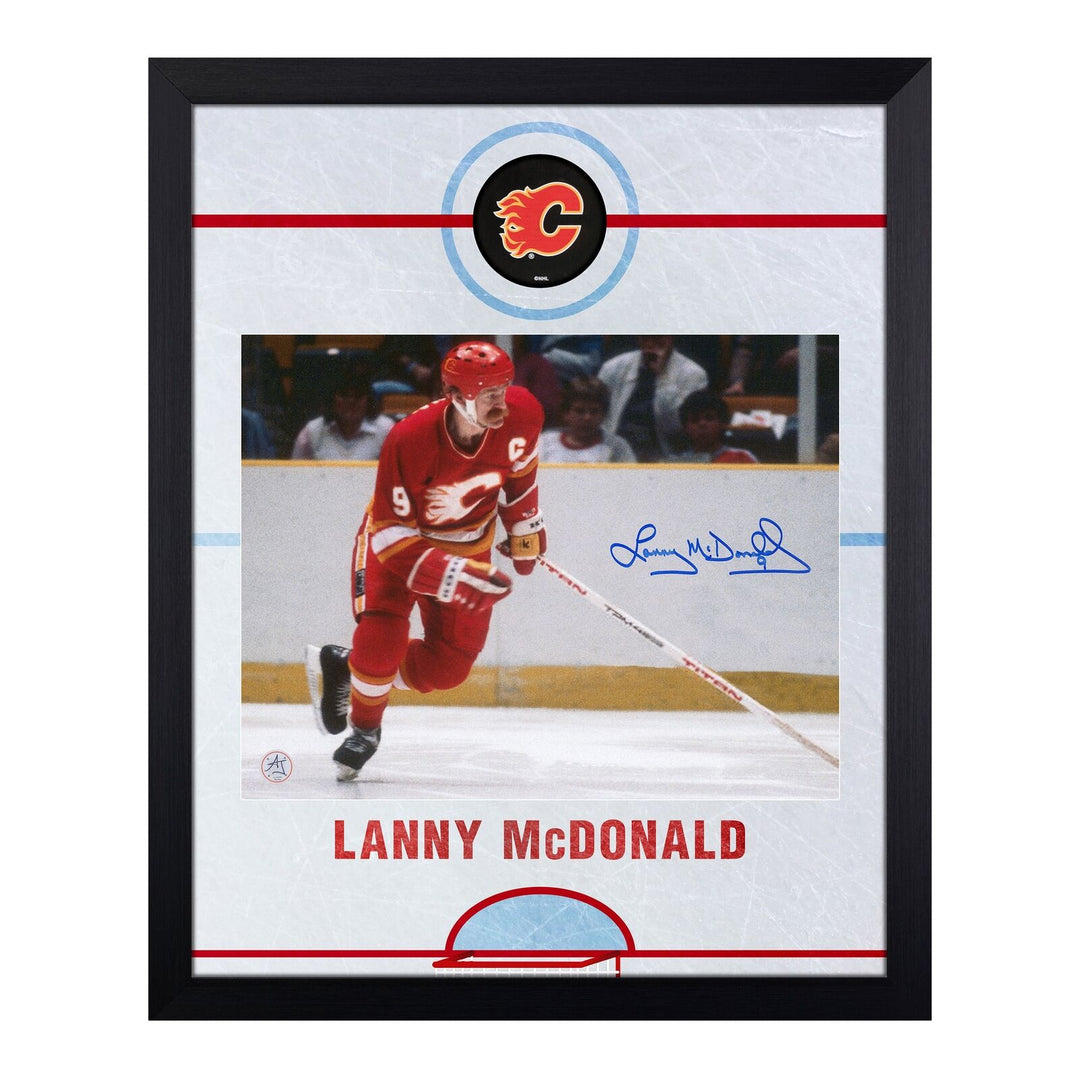 Lanny McDonald Signed Calgary Flames Graphic Rink 19x23 Frame Image 1