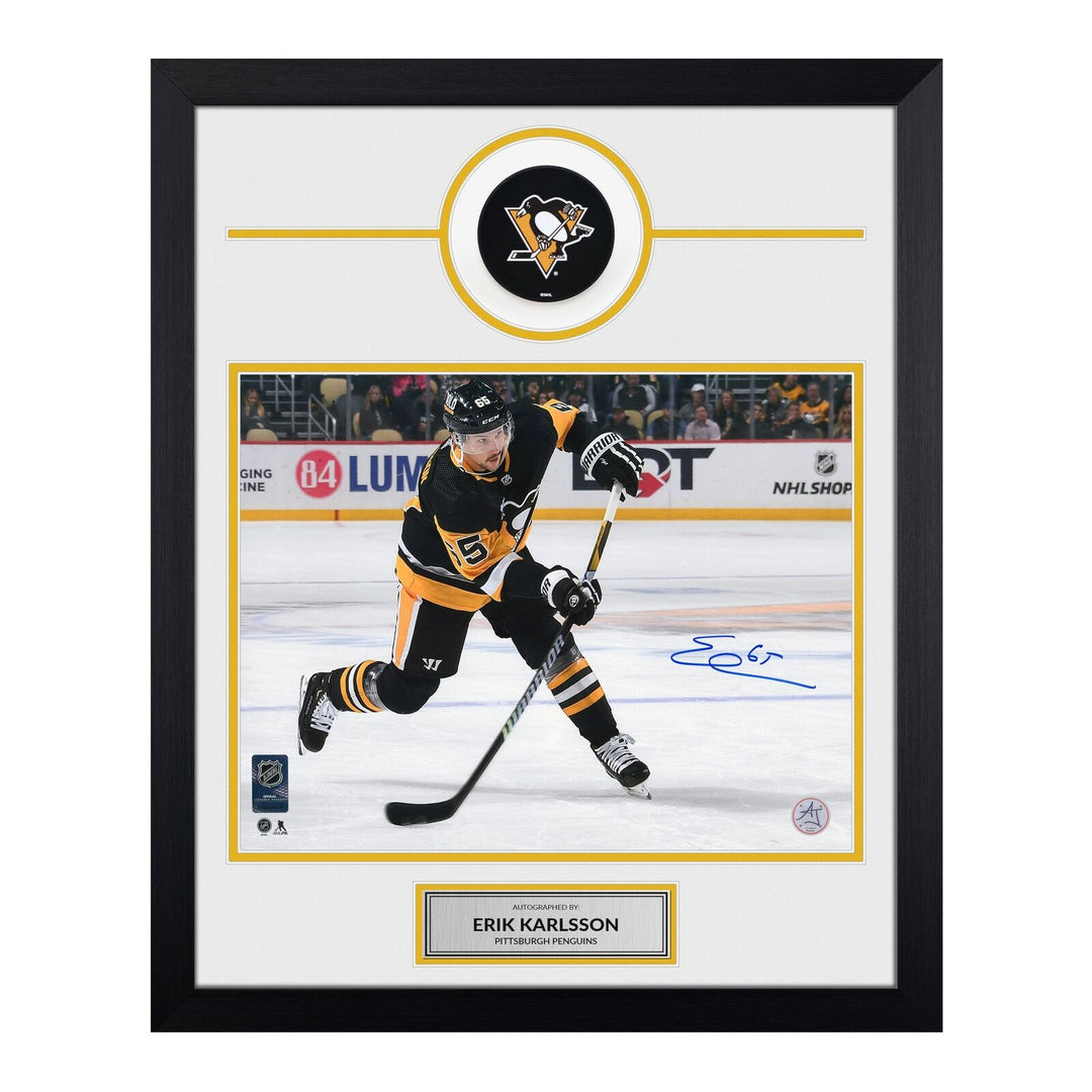 Erik Karlsson Autographed Pittsburgh Penguins Puck Logo 19x23 Frame Image 1