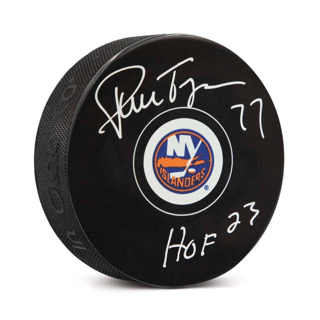 Pierre Turgeon Autographed New York Islanders Hockey Puck with HOF Note Image 1