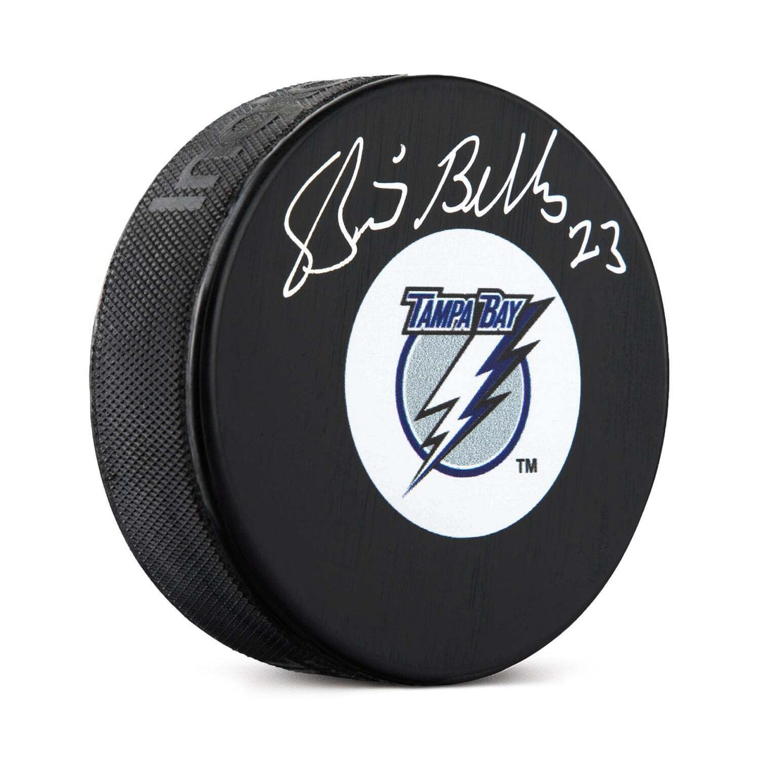 Brian Bellows Autographed Tampa Bay Lightning Retro Logo Puck Image 1