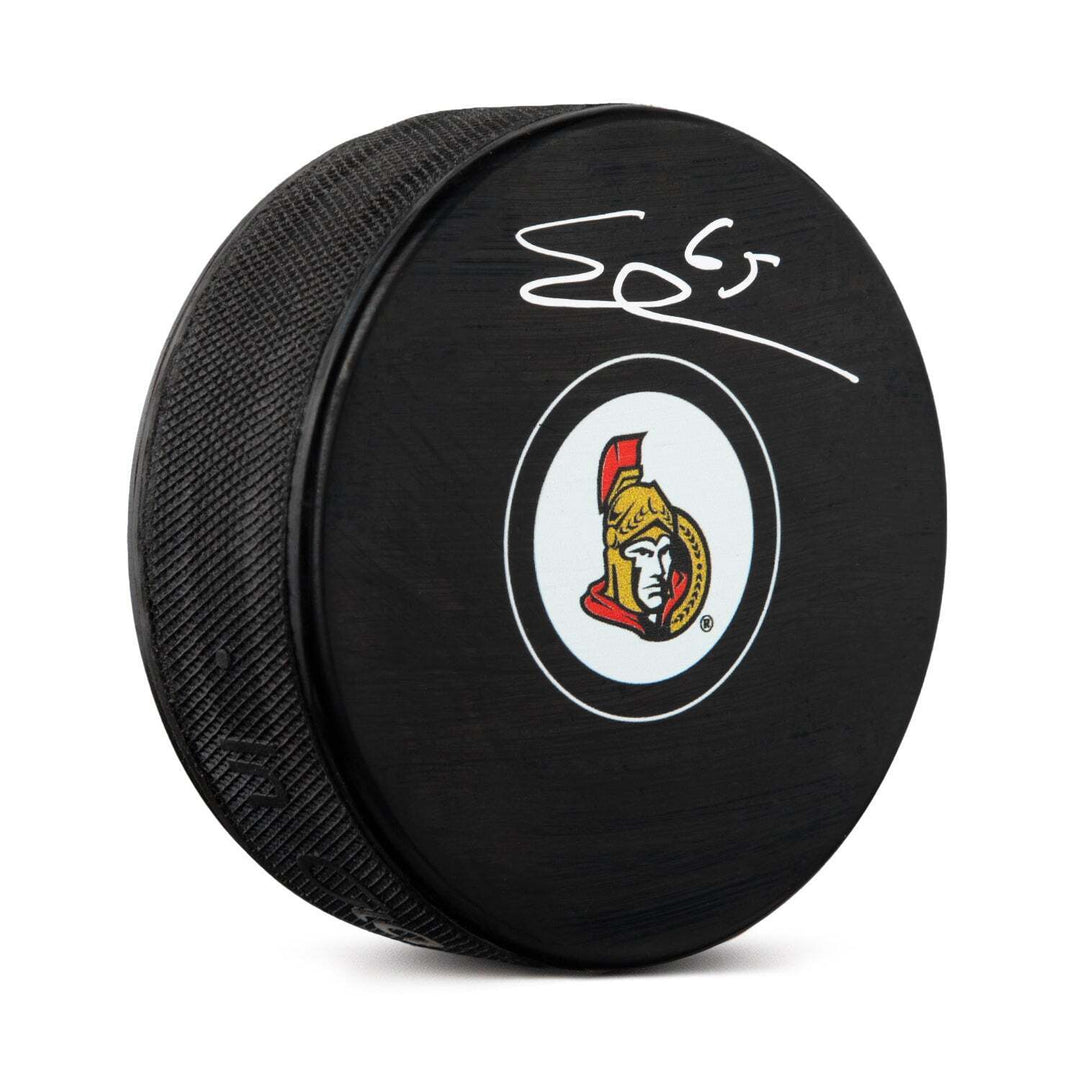 Erik Karlsson Autographed Ottawa Senators Retro Logo Hockey Puck Image 1