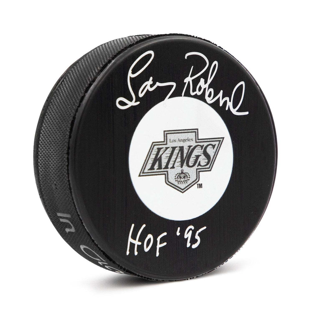 Larry Robinson Signed Los Angeles Kings Retro Logo Puck with HOF Note Image 1