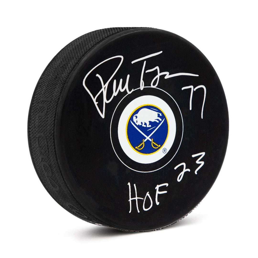 Pierre Turgeon Autographed Buffalo Sabres Hockey Puck with HOF Note Image 1