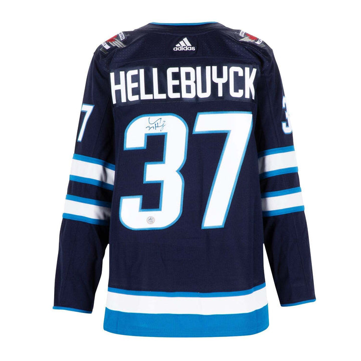Connor Hellebuyck Autographed Winnipeg Jets Blue adidas Jersey Image 1