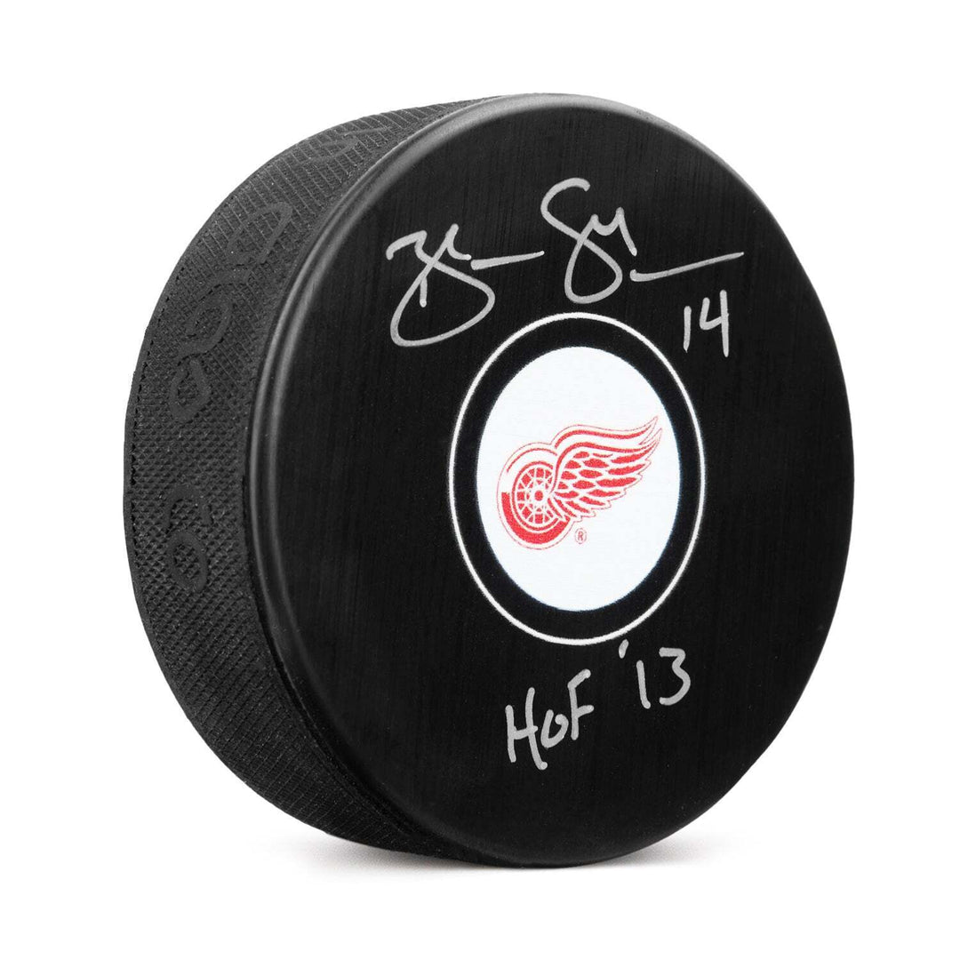Brendan Shanahan Signed Detroit Red Wings Hockey Puck with HOF Note Image 1
