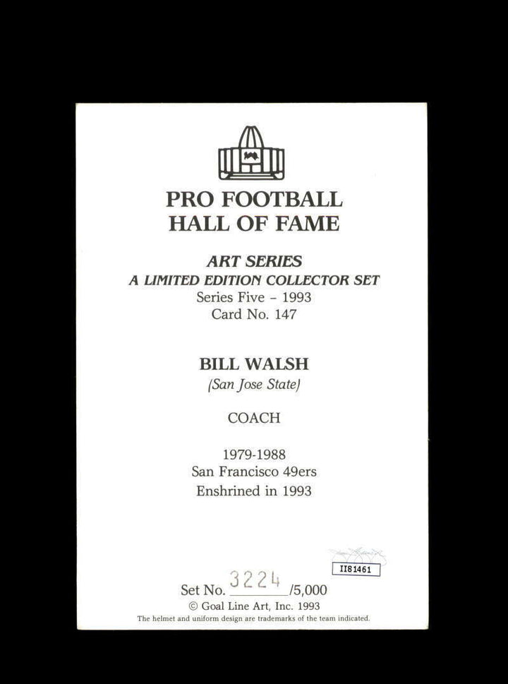 Bill Walsh JSA Coa Signed Goal Line Art Card San Francisco 49ers Autograph Image 2