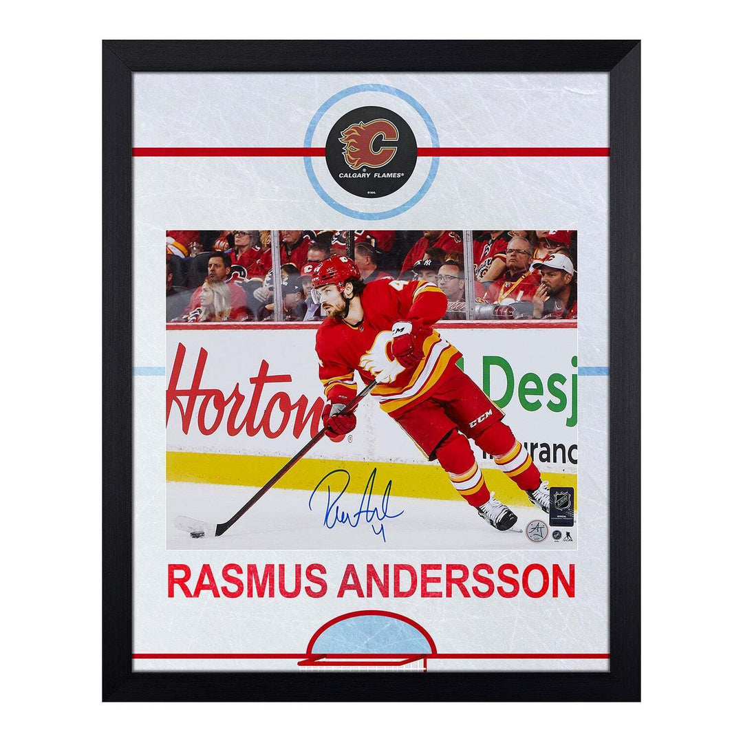 Rasmus Andersson Signed Calgary Flames Rink Graphic 19x23 Frame Image 1