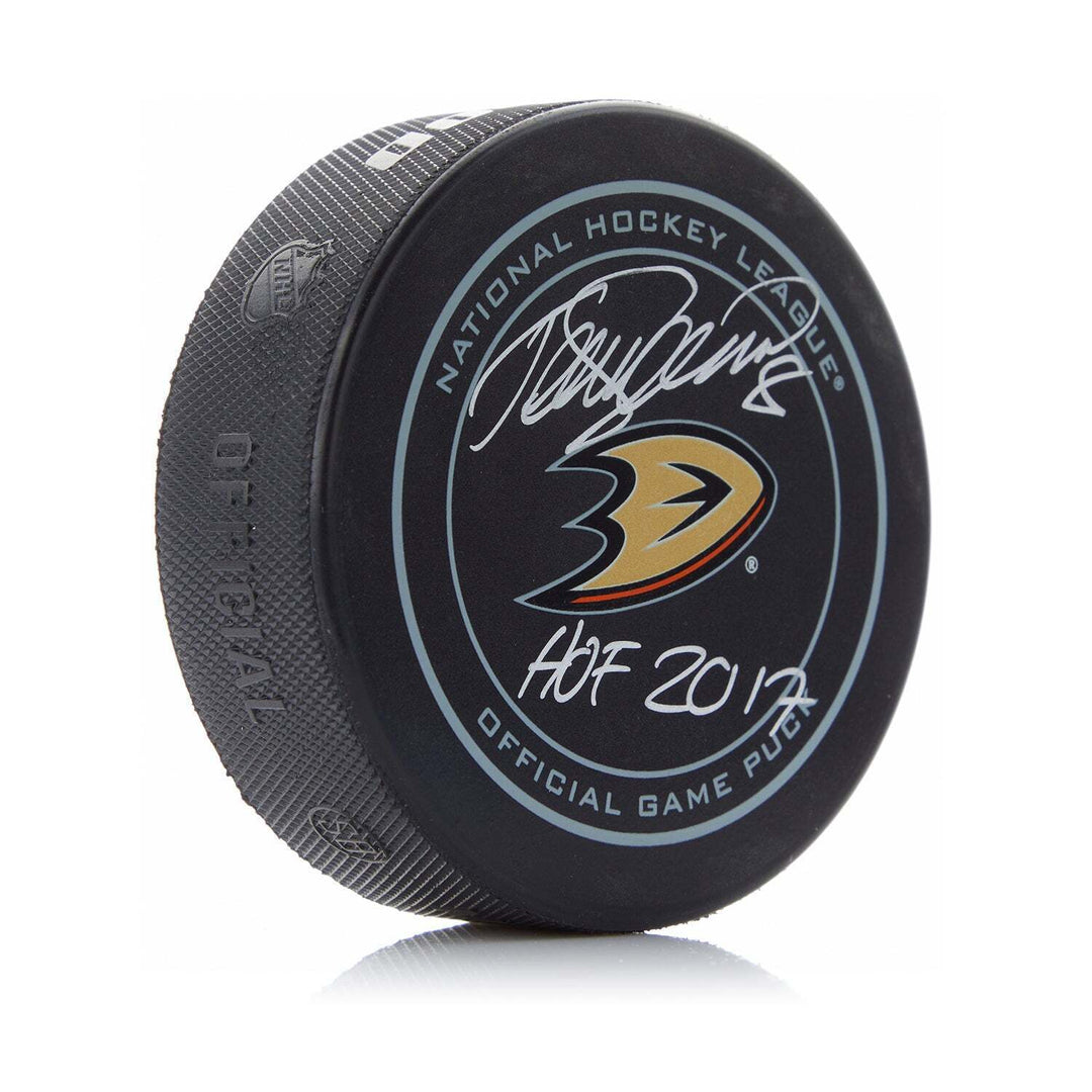 Teemu Selanne Signed Anaheim Ducks Official Game Puck with HOF Note Image 1