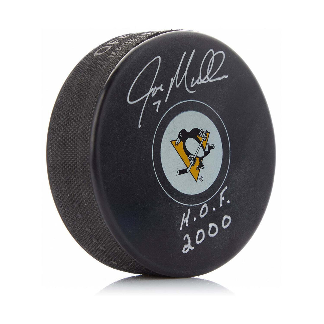 Joe Mullen Signed Pittsburgh Penguins Hockey Puck with HOF Note Image 1