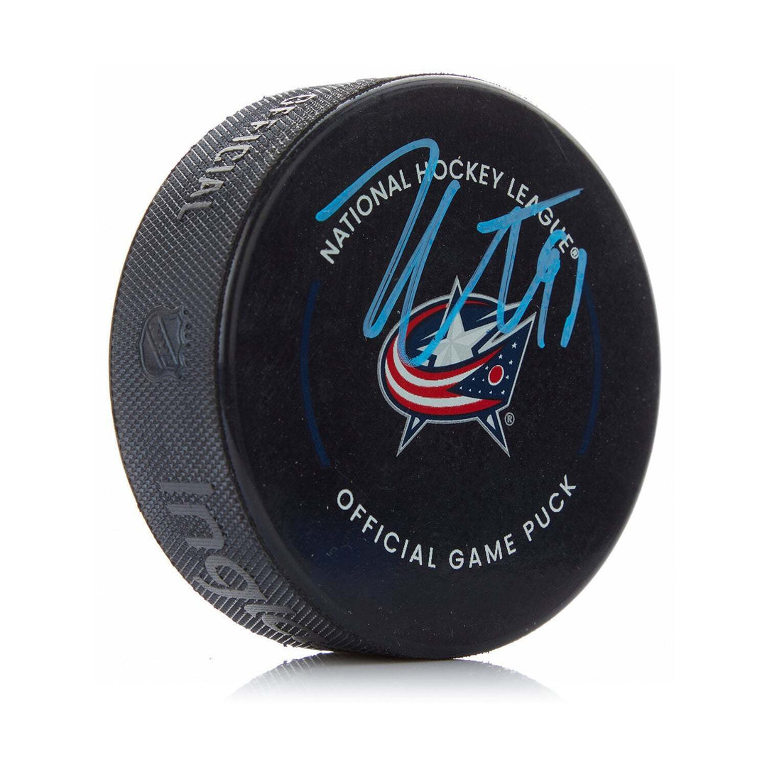 Kent Johnson Signed Columbus Blue Jackets Official Game Puck Image 1