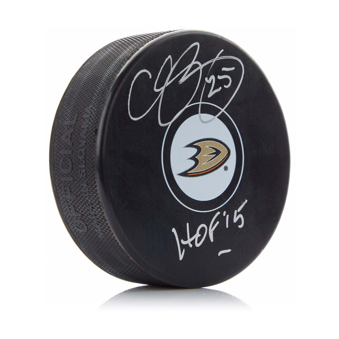 Chris Pronger Autographed Anaheim Ducks Puck with HOF Note Image 1
