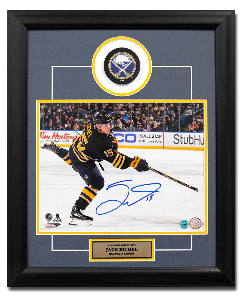 Jack Eichel Buffalo Sabres Autographed Hockey 20x24 Puck Frame Image 1
