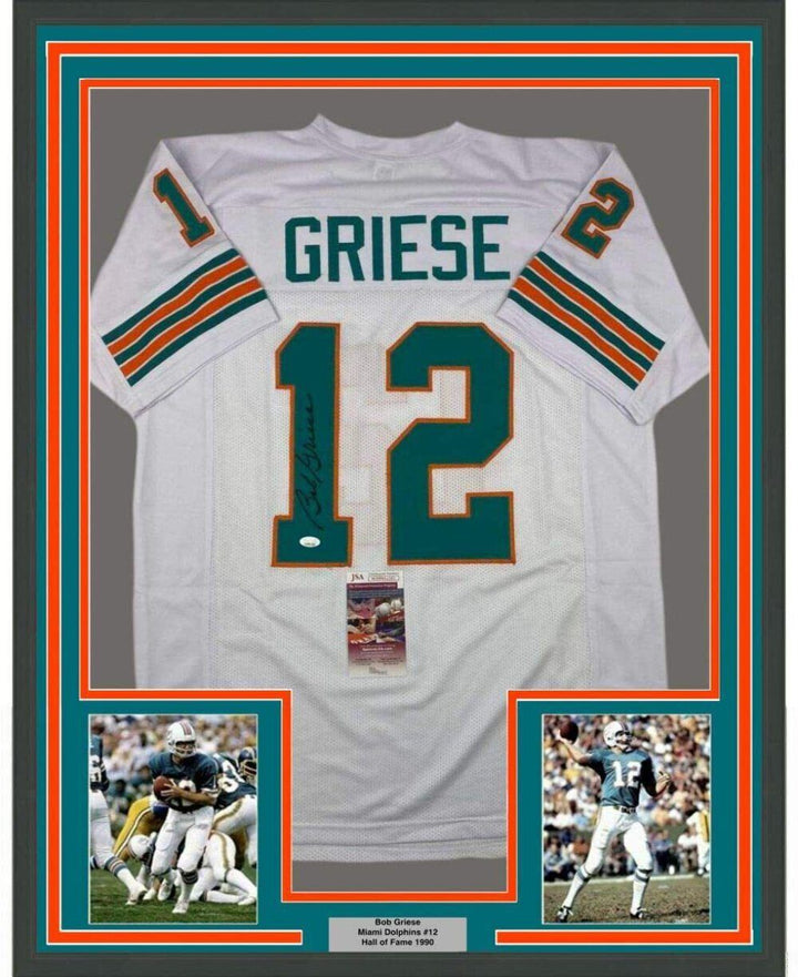 FRAMED Autographed/Signed BOB GRIESE 33x42 Miami White Jersey JSA COA Auto Image 1