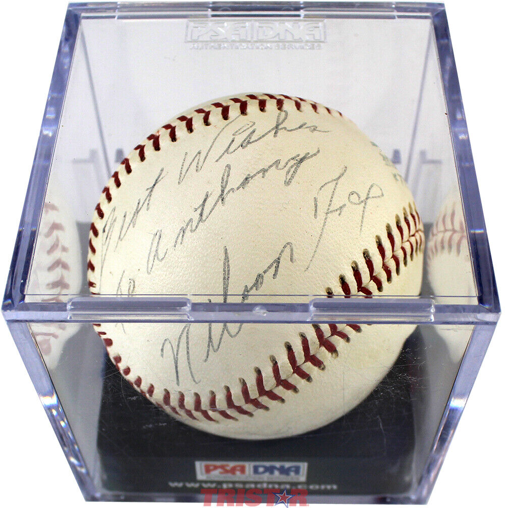 Nellie Fox Autographed Vintage Reach AL Baseball PSA/DNA Grade 7.5