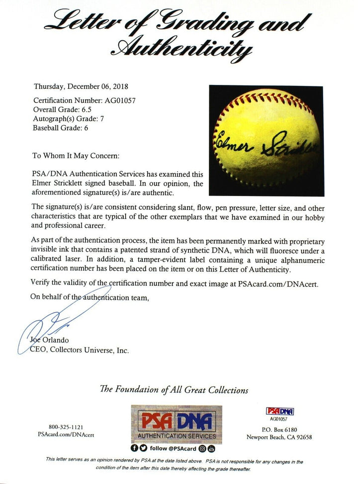 Elmer Stricklett Signed Autographed Vintage Spalding NL Baseball PSA/DNA Image 5