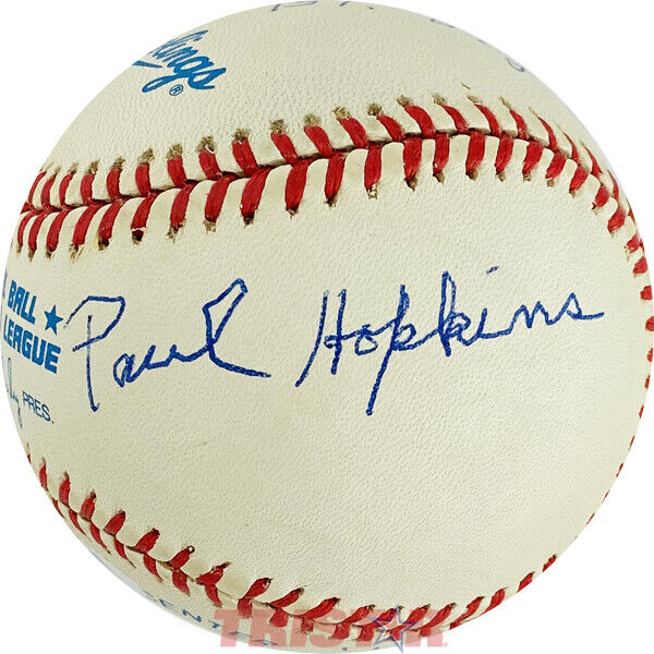 PAUL HOPKINS AUTOGRAPHED AL BASEBALL INSCRIBED PITCHED BABE RUTH'S 59TH HR PSA Image 1