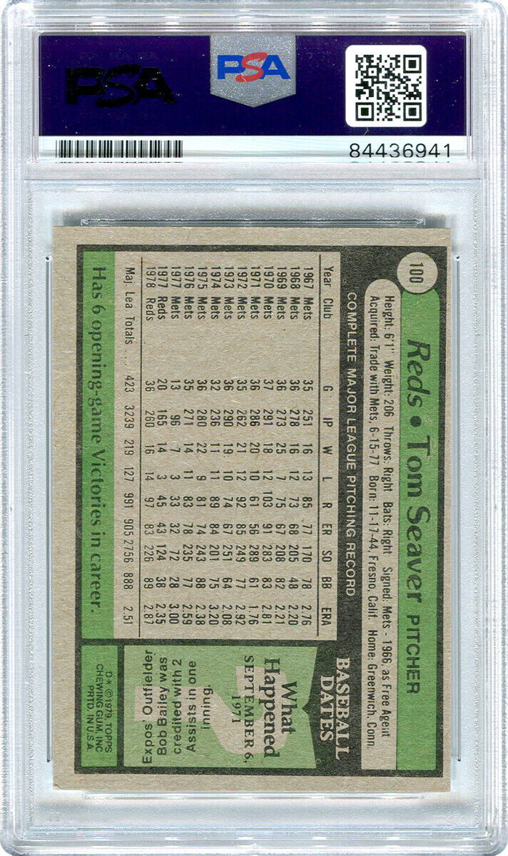 Tom Seaver Signed Autographed 1979 Topps Card #100 PSA Image 2