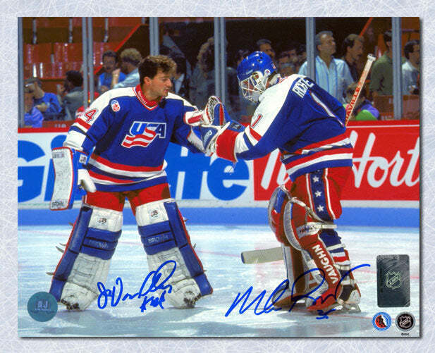 Mike Richter & Vanbiesbrouck USA Hockey Dual Signed American Goalie 8x10 Photo Image 1