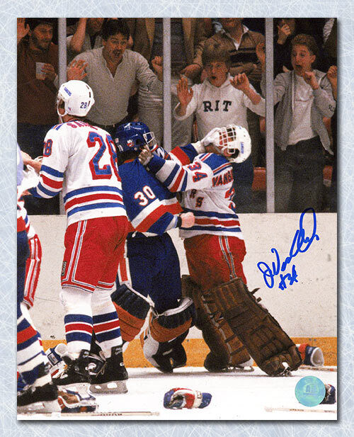 John Vanbiesbrouck New York Rangers Autographed Fight vs Hrudey 8x10 Photo Image 1