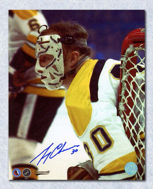Gerry Cheevers Boston Bruins Signed Close-Up in Early Mask 8x10 Photo Image 1