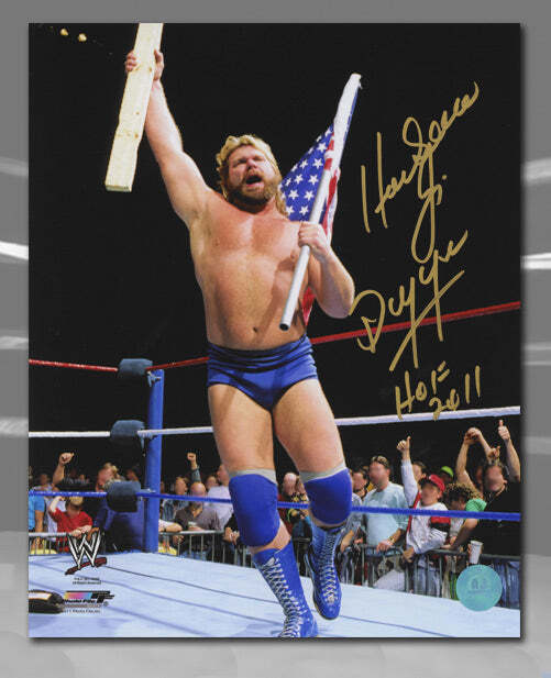 Hacksaw Jim Duggan WWE Autographed Wrestling Ring Flag Salute 8x10 Photo Image 1