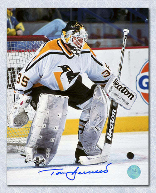 Tom Barrasso Pittsburgh Penguins Autographed Stick Save 8x10 Photo Image 1