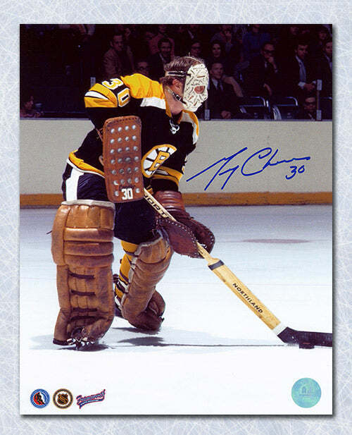 Gerry Cheevers Boston Bruins Autographed Playing the Puck 8x10 Photo Image 1