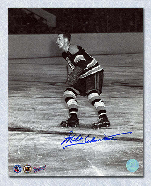 Milt Schmidt Boston Bruins Autographed Black & White Action 8x10 Photo Image 1