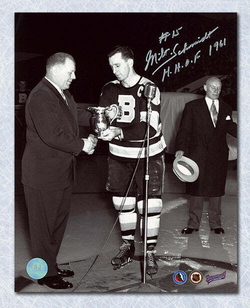 Milt Schmidt Boston Bruins Autographed Hart Trophy MVP 8x10 Photo Image 1