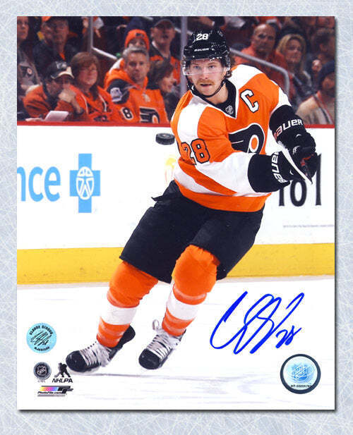 Claude Giroux Philadelphia Flyers Autographed Puck In Air 8x10 Photo Image 1