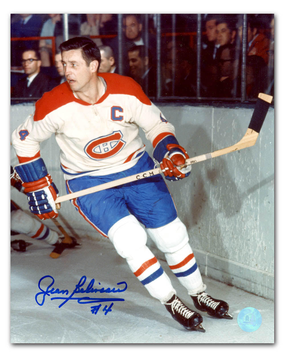 Jean Beliveau Montreal Canadiens Signed Skating By Boards 8x10 Photo Image 1